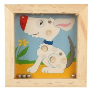 Goki Petit Jeu de Patience 4 Billes Jouet en Bois Chien Casse tête pour Enfant 5 Ans+