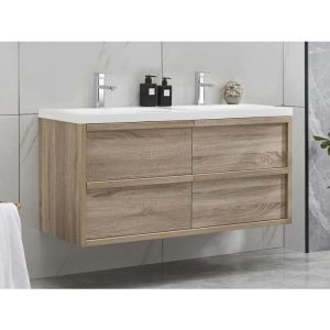 Meuble de salle de bain suspendu avec vasque à encastrer - Coloris naturel clair - 120 cm - QUADRA