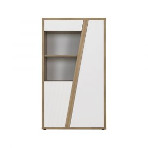 GAMI Vaisselier 2 portes blanc brillant & effet bois chêne design épuré