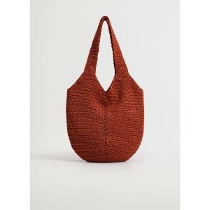 Image de Mango Sac fourre-tout porté épaule en maille au crochet - Rouille-Rouge