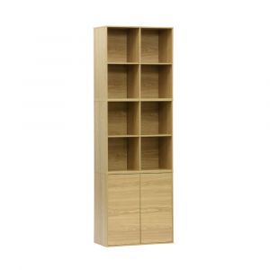 Sweeek - Etag&egrave;re, biblioth&egrave;que modulable d&eacute;cor bois ch&ecirc;ne 3 &eacute;l&eacute;ments - 2 portes 8 niches l 70 x p 35 x h 210cm - Kompo