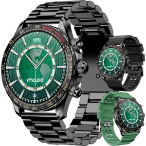 Maoo Titan AMOLED Smartwatch Homme - Acier inoxydable et 2 bracelets TPU - Podomètre - Moniteur de fréquence cardiaque - Moniteur de sommeil - Multisport - Convient à Android et iOS - Noir
