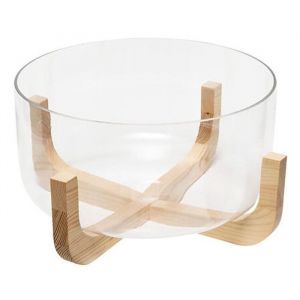 Secret de Gourmet Bol &agrave; salade en verre arha avec base en bois, &oslash; 28 cm