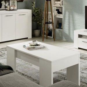 Image de Table basse relevable Blanc mat - RUYRUY - Blanc - Bois - L 100 x l 50 x H 45 cm - Table basse