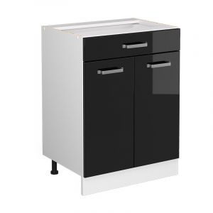 Meuble bas universel R-Line, Noir Haute brillance, 60 cm avec tiroirs, sans plan de travail Vicco