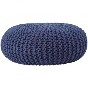 Homescapes Grand Pouf rond tressé en tricot - Bleu marine