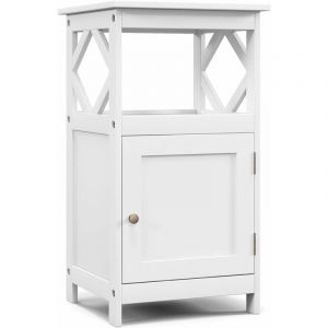 Meuble Salle de Bain 40x40x74CM Charge 35KG-Meuble de Rangement avec Porte et Etagere-Autoportante pour Salle de Bain Blanc