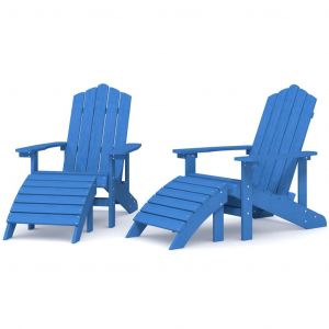 VidaXL Chaises de jardin Adirondack 2 pcs avec repose-pieds PEHD Bleu