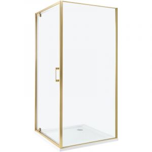 Beliani Cabine de Douche Carré en Verre Trempé 90 x 90 x 185 cm Porte Simple Doré Darli