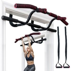 Image de COSTWAY Barre de Traction pour Porte sans Perçage avec Cordes 97cm et Barres pour Dips Charge Max 150KG pour Gym à Domicile