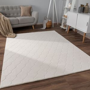 Paco Home - Tapis Salon Chambre Adulte Poils Ras Scandinave Motif Boho Motif Geometrique 60x100 cm, Crème 2