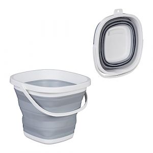 Image de Relaxdays Seau Pliable, 10 litres, Bec verseur, Anse, récipient rétractable pour la Maison & Le Camping, Gris - Blanc