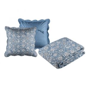 LOVELY CASA Boutis 260x240 avec 2 taies et sac Julianne bleu 240x260 Bleu