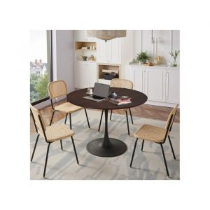 Ensemble de table à manger (5 pièces) table à manger ronde avec plateau de table en MDF blanc et pieds en métal noir et 4 chaises de salle à manger