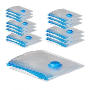 Relaxdays Sacs pour vêtements, Lot de 15, Pochettes sous Vide, 5 Tailles, Textiles & Linge de lit, sachets, Transparent