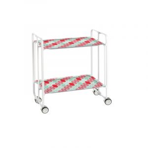 Table roulante pliante bauhaus châssis blanc, 2 plateaux Don Hierro