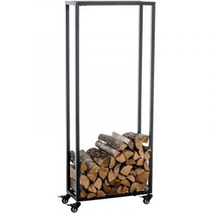 Décoshop26 Range-bûches étagère support bois de cheminée sur roulettes 150x40x25 cm en métal noir 100003529
