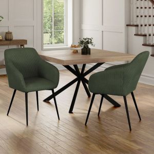 Idmarket Lot de 2 chaises de salle à manger, fauteuils de table JANY en velours côtelé vert kaki