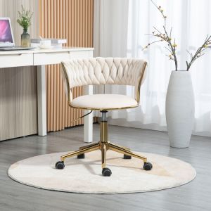 Chaise de bureau en veloursà domicile Chaise de travail pivotante pour le maquillage, l'étude - 62x62x67cm Ivoire