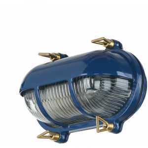 Licht-Erlebnisse Applique murale extérieure en laiton et verre bleu IP64 pour balcon et jardin, largeur : 21 cm, E27, style maritime, lampe de navire, applique murale pour terrasse SKIATHOS