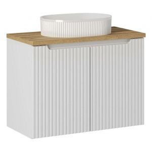 Ensemble Meuble Salle de Bain 2 portes + Vasque + Plateau effet ch&ecirc;ne L 80 x P 40 x H 59,5 cm - Astral Blanc - Livraison gratuite