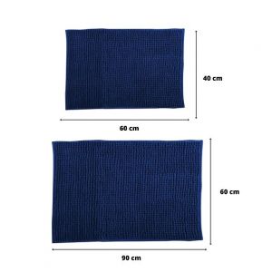 MSV Lot de 2 Tapis de bain Microfibre chenille 40x60cm & 60x90cm Bleu foncé - Bleu