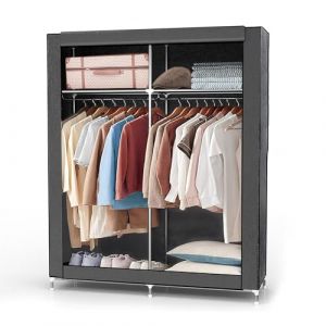 Intirilife Armoire de Rangement Pliable 108x45x170 cm en GRIS SOURIS – Penderie Fermeture à Glissière en Tissu Intissé Camping