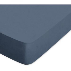Linnea Drap housse uni 100% coton alto Bonnet de 30 cm 120x200 cm - Bleu Jean