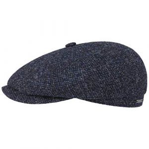 Stetson Casquette Hatteras Shetland Wool Homme - Made in The EU Gavroche Laine pour l'hiver avec Visiere, Doublure Automne-Hiver - 59 cm Bleu Fonce