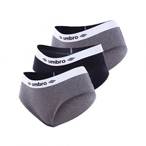 Umbro Culotte Femme Coton, sous-vêtements Féminins Sport, Confortable et Doux (Lot de 3), Gris, Noir, Taille L