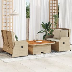 VidaXL Salon de jardin avec coussins 3 pcs beige résine tressée, ensemble de canapé de jardin, ensemble de salon de jardin, ensemble de canapé en résine tressée