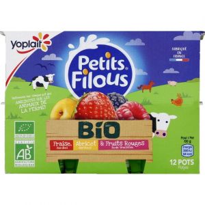 Yoplait Petits Filous - Yaourts bio, fraise, abricot et fruits rouge