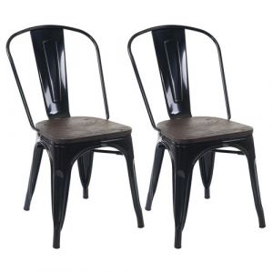 2x chaise de bistro MENDLER HWC-A73 m&eacute;tal design industriel noir