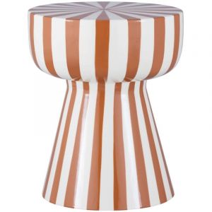 Table d'appoint. bout de canapé. table de chevet. acier émaillé rayures bicolore. terracotta et blanc. Ø34 x H41cm