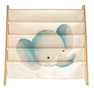 Sassi Junior Étagère à livres éléphant bois et coton bleu 62x25x61 cm