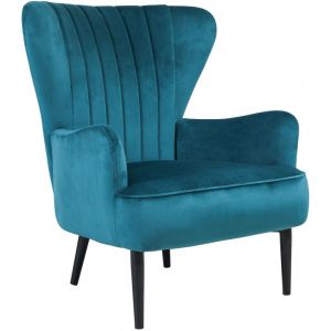 SVITA ARTHUR Fauteuil à oreilles Fauteuil relax Moderne Rembourré Velours Pétrole