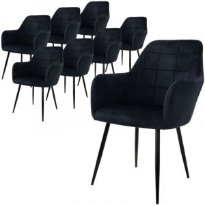 Image de Lot de 8 Chaises de Salle &agrave; Manger avec Dossier et Accoudoirs, Noir, Chaises de Cuisine avec Rev&ecirc;tement en Velours, Pieds en M&eacute;tal Noir, Chaises