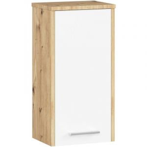 Armoire salle de bains AKORD FIN accr. au mur Chêne Artisan 30 cm 1 porte façade Blanche 2 étagères 30x22,5x60 cm