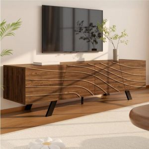 Meuble TV de salon, 160x39x50.5 cm, Armoire TV avec 4 portes, Meuble de rangement, Meuble TV moderne, Couleur noyer