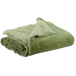 Vivaraise Plaid Fara – 135x200 cm – Couverture d'appoint Chaude, jeté de canapé Doux – 100% Velours de Coton – Couvre-lit cocooning – Finition à Franges