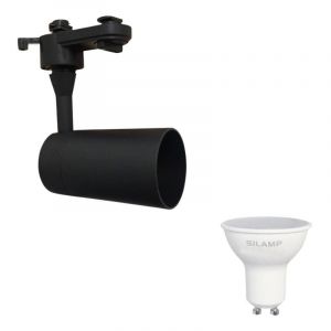 Silamp Kit Spot LED sur rail Monophasé Noir + Ampoule LED GU10 8W - Blanc Froid 6000K - 8000K