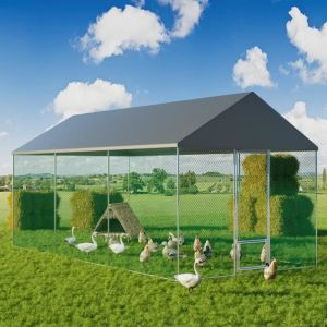 Bingo Paw - Enclos Poulailler - 18 m² 6×3×2.7 m Parc Nylon avec Bâche Grand Enclos Poules Extérieur Cadre en Acier Galvanisé