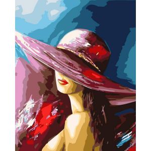 Peinture au numéro : Femme séduisante au chapeau - toile tendue sur châssis
