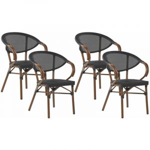Beliani Lot de 4 chaises de jardin noir / effet bois foncé CASPRI