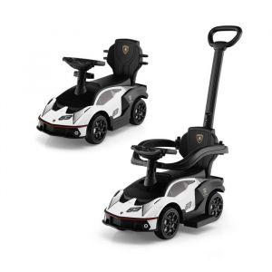 Voiture À Pousser 3 En 1 Pour Enfants 12-36 Mois Costway Licence Lamborghini, Poignée&volant&garde-Corps&klaxon 86x40x90,5cm Blanc