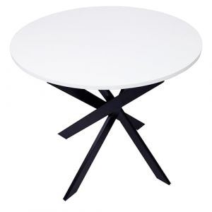 Skraut Home | Table à Manger Ronde Fixe | Modèle Zen | 90 x 90 x 77 cm | Capacité jusqu'à 4 Personnes | Matériaux résistants (Blanc + Pieds Noirs, 90cm)