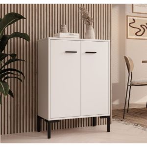 Lettiemobili - Buffet bas de salon 2 portes 60x84x30cm Meuble d'appoint Armoire de rangement Modèle Lander L15 Couleur Blanc