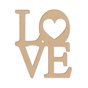 Mot en bois médium - Love grand cœur - 5,5 x 4,5 cm