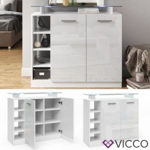 Image de Commode "Asti" Blanc brillant avec éclairage led Vicco