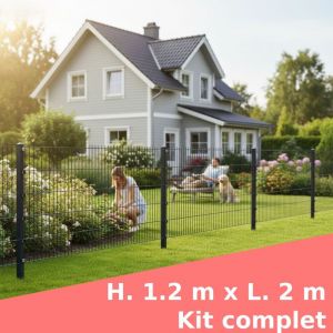 Image de Grillage rigide, 120 x 200 cm, Kit inclus 1 x Panneaux double barreau 123x201cm et 2 x poteaux 180 cm